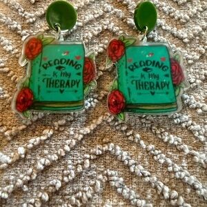 Reading Is My Therapy Green Book Earrings
